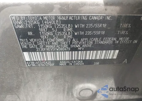 2015 Toyota Rav4 Limited z USA, uszkodzony, nr VIN 2T3DFREV5FW380479